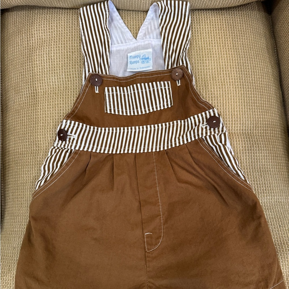 Brown Striped Kids Overalls- Frumpy Rumps brand